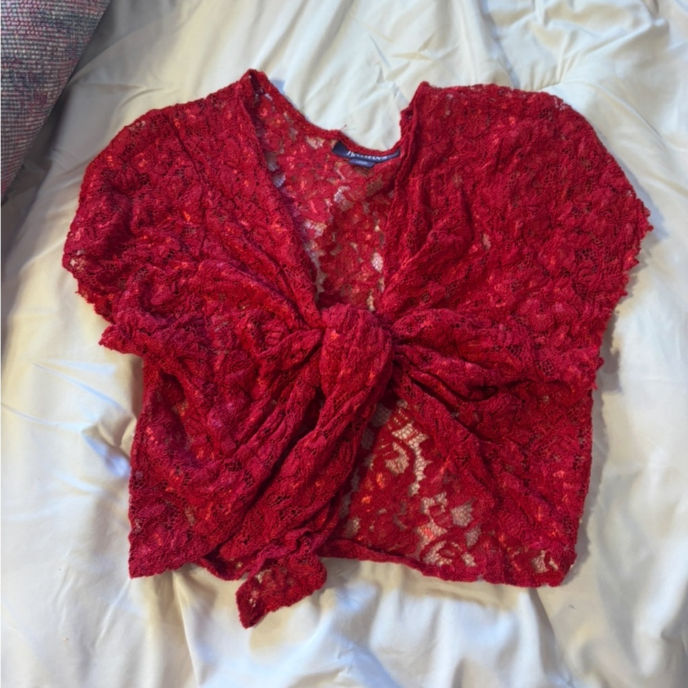 Roaman's Vibrant Red Lace Blouse one size